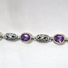 Load image into Gallery viewer, Sterling Silver Bali-Style Bracelet set with Faceted Amethyst - The Gem Mine
