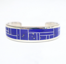 Load image into Gallery viewer, Zuni Handmade Sterling Silver Inlaid Lapis Lazuli Cuff Bracelet
