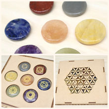 Load image into Gallery viewer, Wooden “Flower of Life” Chakra Gemstone Set
