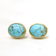 Load image into Gallery viewer, Handmade 22 Karat Gold Turquoise Stud Earrings - The Gem Mine

