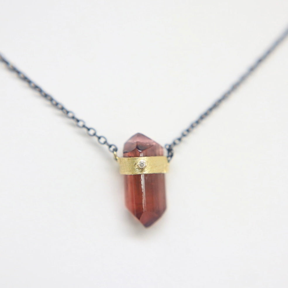 Black Sterling Silver & 18 Kt Gold Vermeil Rubellite Tourmaline Necklace | Felix Z