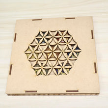 Load image into Gallery viewer, Wooden “Flower of Life” Chakra Gemstone Set
