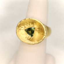 Load image into Gallery viewer, Handmade 24kt Gold over Fine Silver Ring set with Green Tourmaline - The Gem Mine
