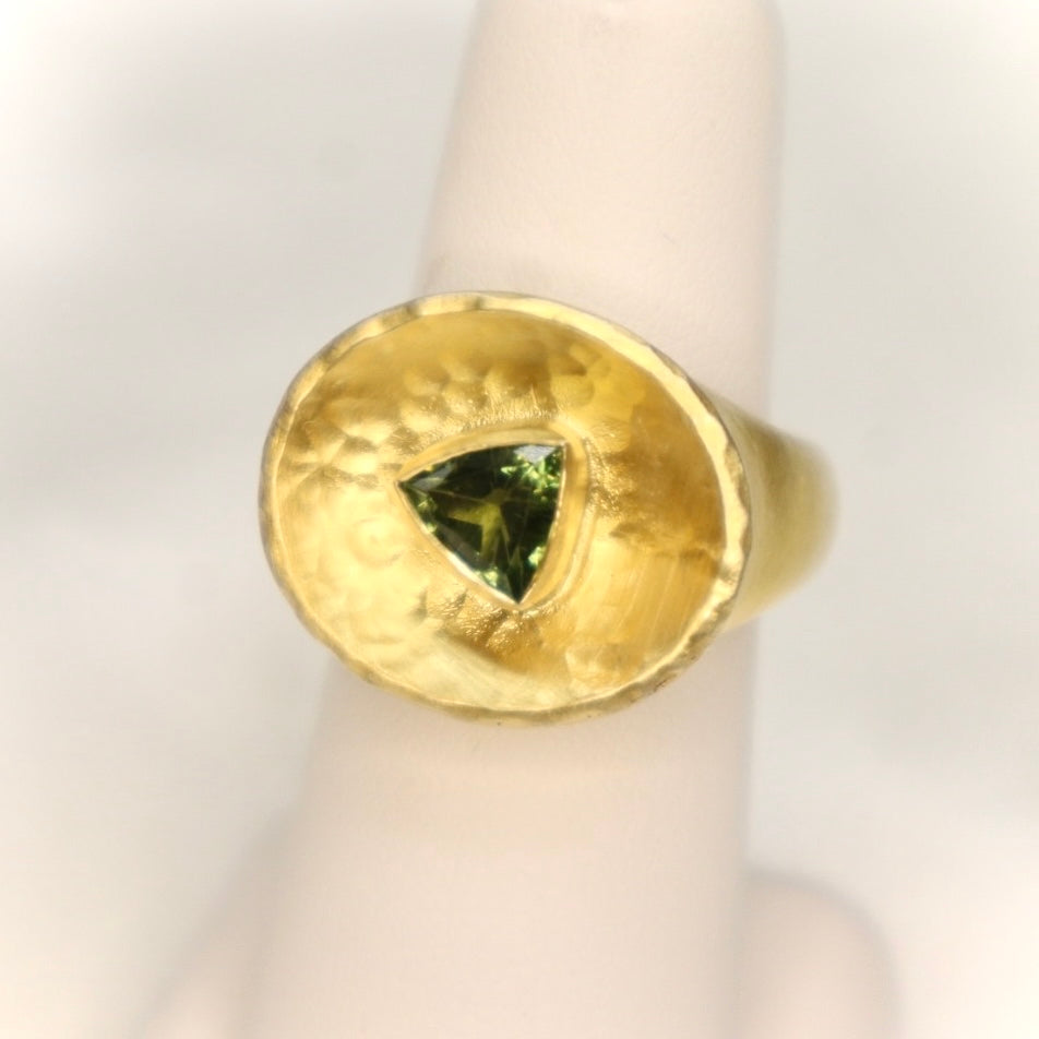 Handmade 24kt Gold over Fine Silver Ring set with Green Tourmaline - The Gem Mine
