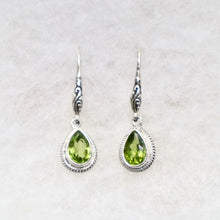 Load image into Gallery viewer, Sterling Silver Rope Design Dangle Earrings set with Faceted Peridot - The Gem Mine

