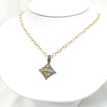 Load image into Gallery viewer, 14kt Gold-Filled Necklace with a Black Sterling Silver &amp; 18kt Gold Vermeil Pendant with Diamond Accent
