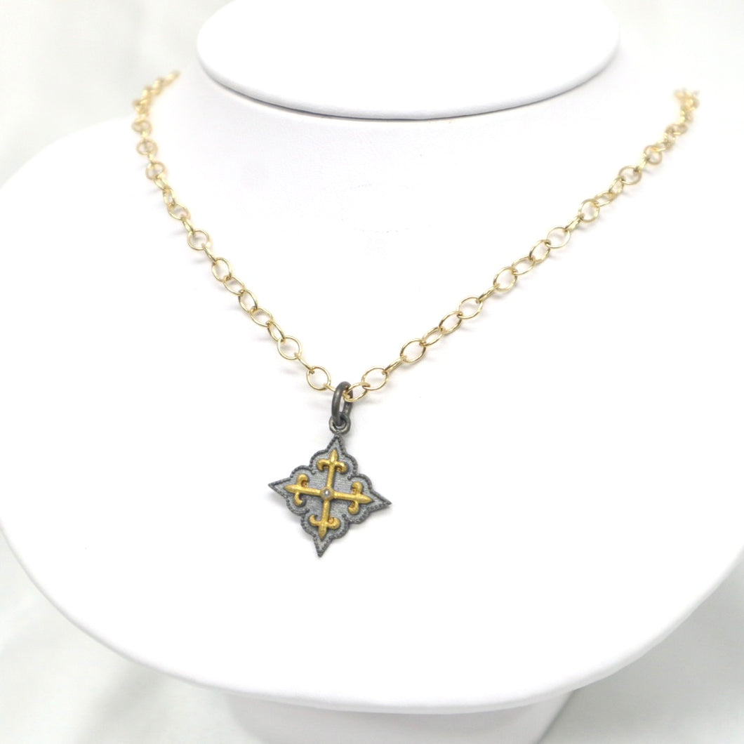 14kt Gold-Filled Necklace with a Black Sterling Silver & 18kt Gold Vermeil Pendant with Diamond Accent