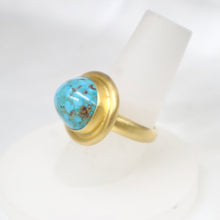 Load image into Gallery viewer, Handmade 24kt Gold over Fine Silver Ring with Persian Turquoise - The Gem Mine
