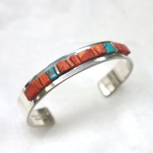 Load image into Gallery viewer, Handmade Sterling Silver Cobblestone Inlay Cuff Bracelet signed by Navajo artists Ed &amp; Patricia Becenti
