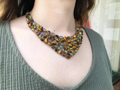 Sterling Silver Tiger's Eye and Ethiopian Opal Collar Necklace - The Gem Mine