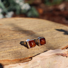 Load image into Gallery viewer, Sterling Silver and Baltic Amber Square Stud Earrings - The Gem Mine
