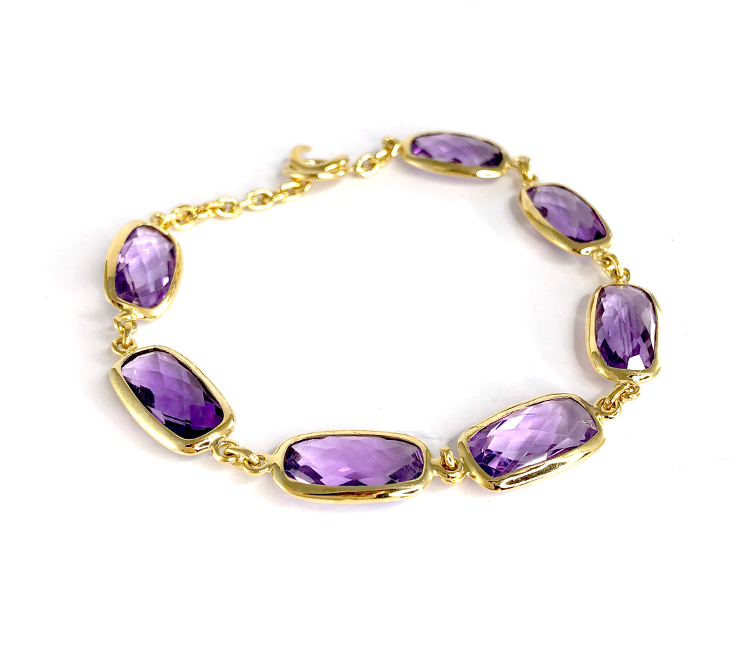 Stephen Estelle 22kt Gold Over Sterling Silver and Amethyst Bracelet - The Gem Mine