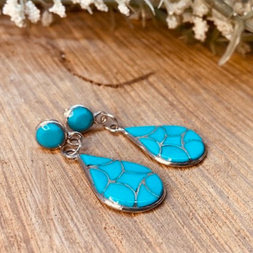 Turquoise Inlay Dangle Earrings with Stud Top - The Gem Mine