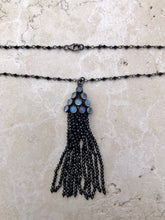Load image into Gallery viewer, Black Sterling Silver and Black Spinel Necklace with Rainbow Moonstone - The Gem Mine
