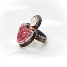 Load image into Gallery viewer, Julie Shaw | Hand-Patinaed Sterling Silver Ring set with Moonstone &amp; Cobalto-Calcite - The Gem Mine
