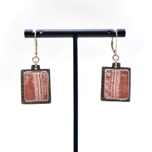 Julie Shaw | Hand-Patinaed Sterling Silver Earrings set with Rhodochrosite - The Gem Mine